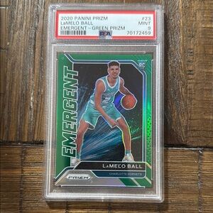 Beautiful Card!!! 2020 Panini Prizm Lamelo Ball RC Emergent Green #23 *PSA 9